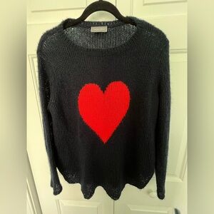Wooden Ships Navy Mohair Wool-blend Acrylic Sweater with Red Heart